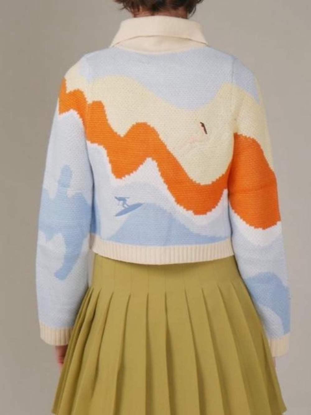House of Sunny l Cream Orange and Light Blue Wave Knit Cardigan - Picture 2 of 7